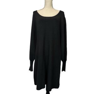 Boston Proper Dress Womens Large Black Knit Midi Long Sleeve Ribbed Cuff NEW‎